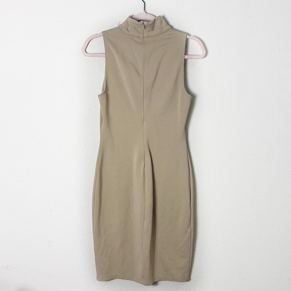 Reformation Mock Neck Bodycon Dress Tan Knee Length Stretch Knit Sleeveless Sz S - Picture 2 of 9